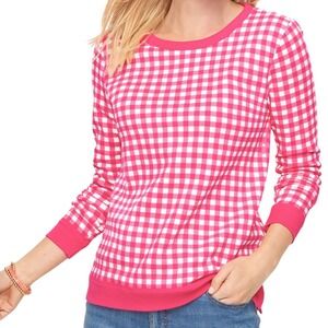 Talbots Women's Gingham Check Crew Neck Sweatshirt Pink White Size 2X Casual